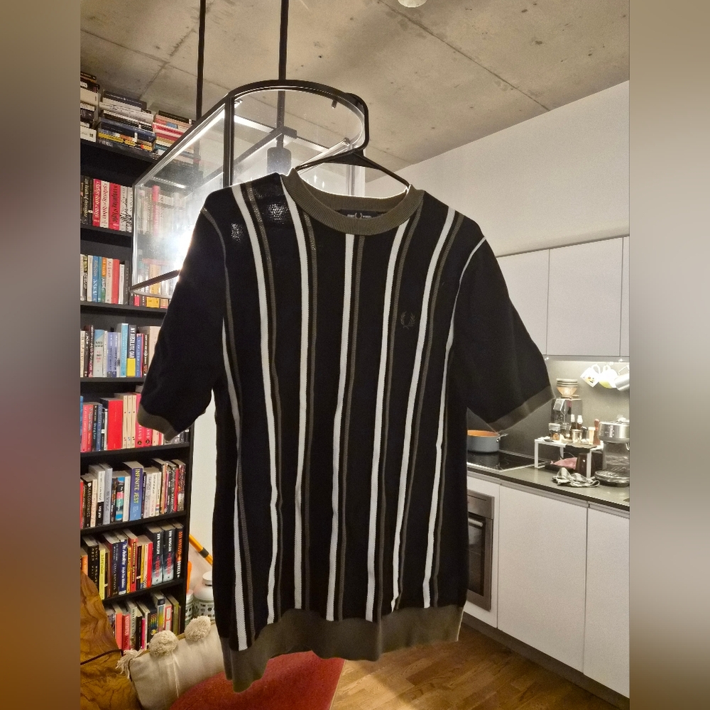 Green And White Stripe Fred Perry Crew Neck